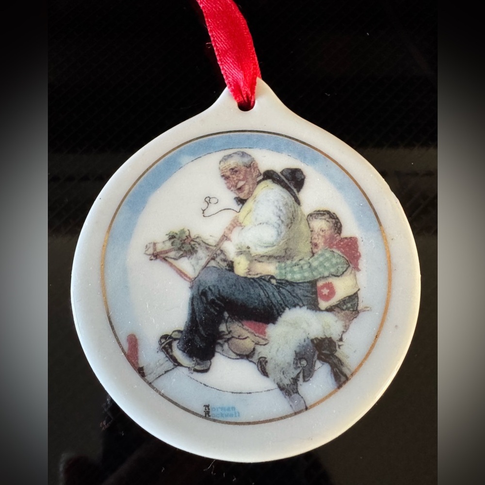 Norman Rockwell Vintage Christmas Ornament with Red Ribbon.